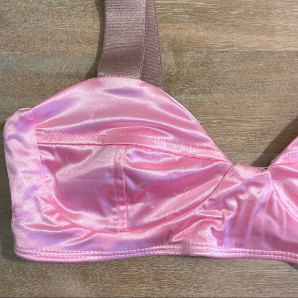 NEW JYORK THE LABEL Pink Satin Adjustable Taupe Strap Bikini Swimwear XS/S - Picture 4 of 12